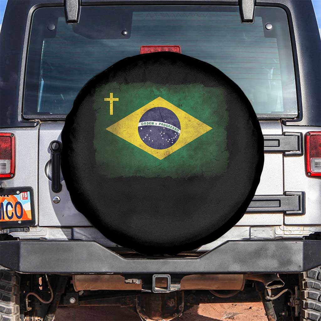 Brazilian Pride Christian Cross Latin America Brazil Flag Spare Tire Cover - Wonder Print Shop