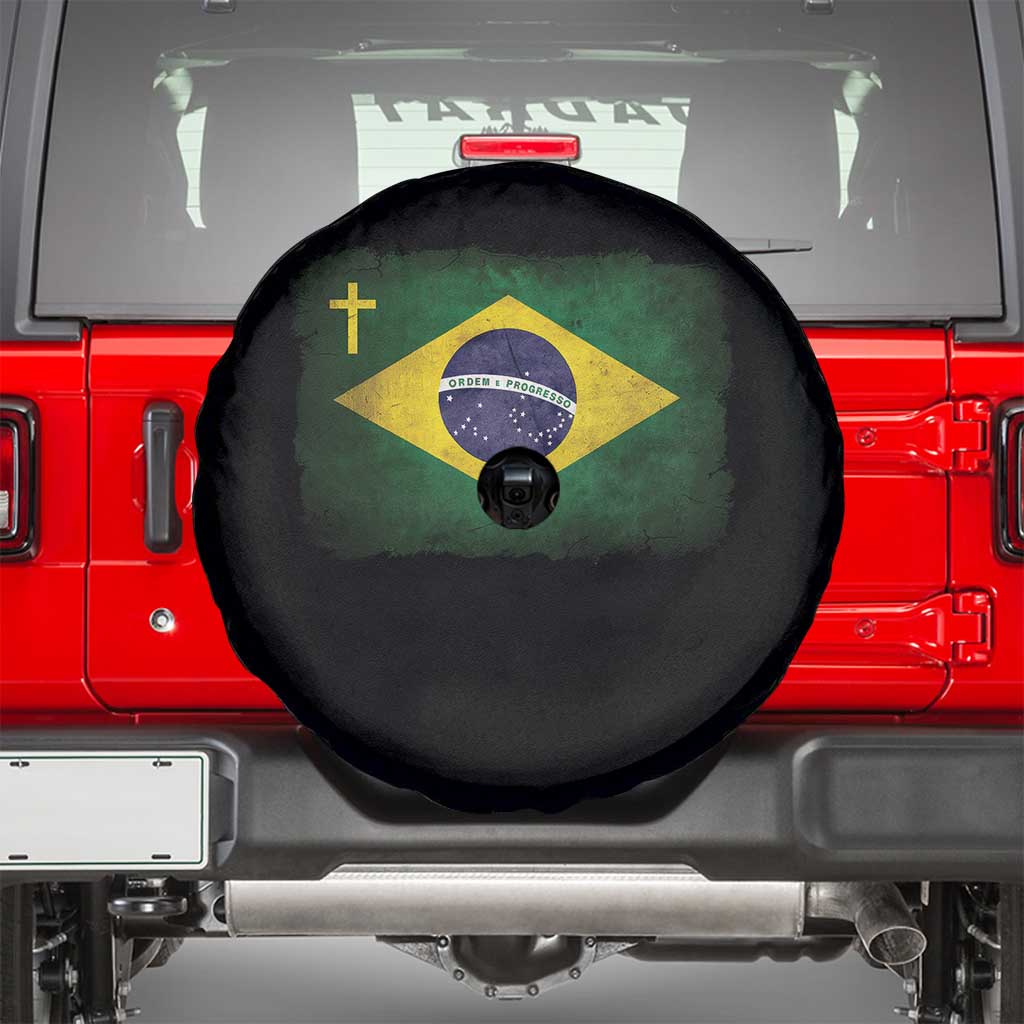 Brazilian Pride Christian Cross Latin America Brazil Flag Spare Tire Cover - Wonder Print Shop