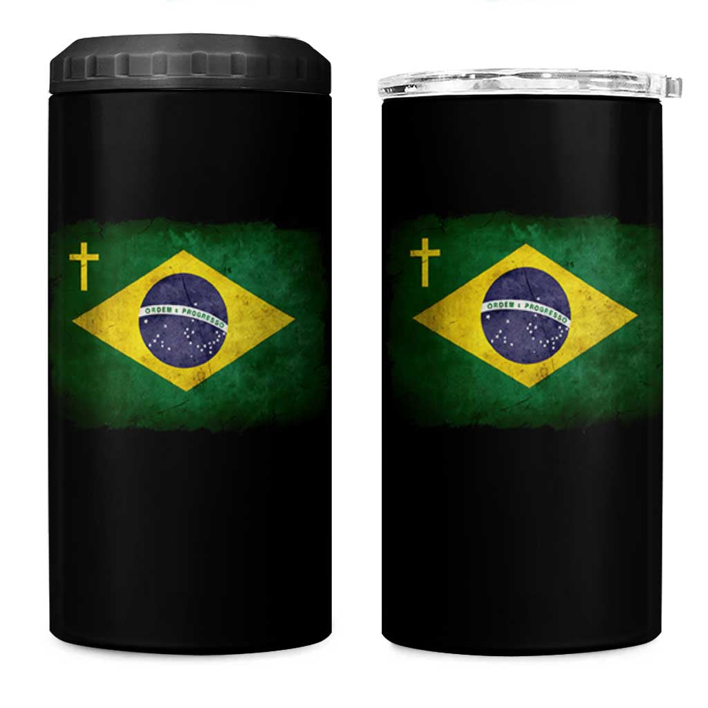 Brazilian Pride Christian Cross Latin America Brazil Flag 4 in 1 Can Cooler Tumbler - Wonder Print Shop