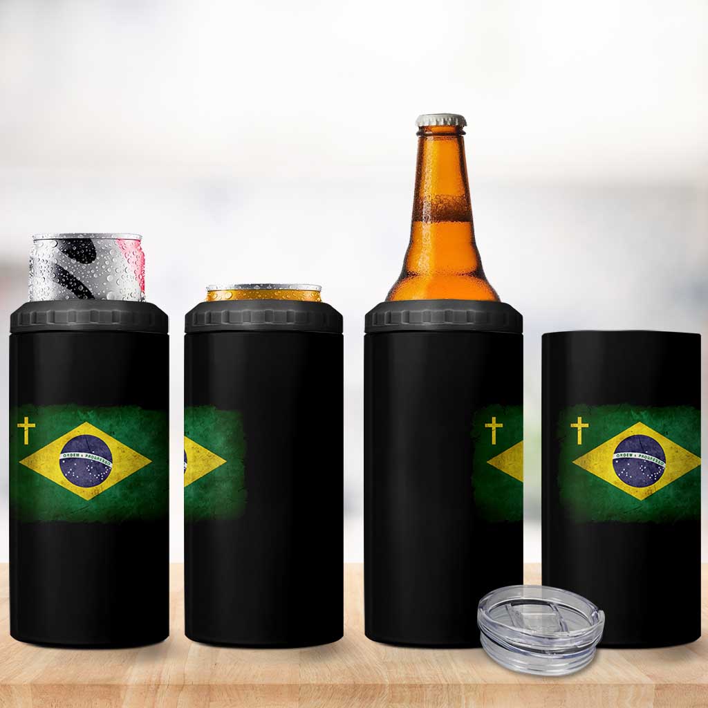 Brazilian Pride Christian Cross Latin America Brazil Flag 4 in 1 Can Cooler Tumbler - Wonder Print Shop