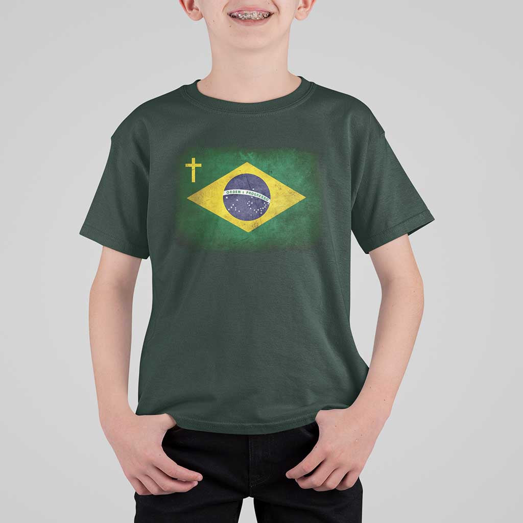 Brazilian Pride Christian Cross Latin America Brazil Flag T Shirt For Kid - Wonder Print Shop