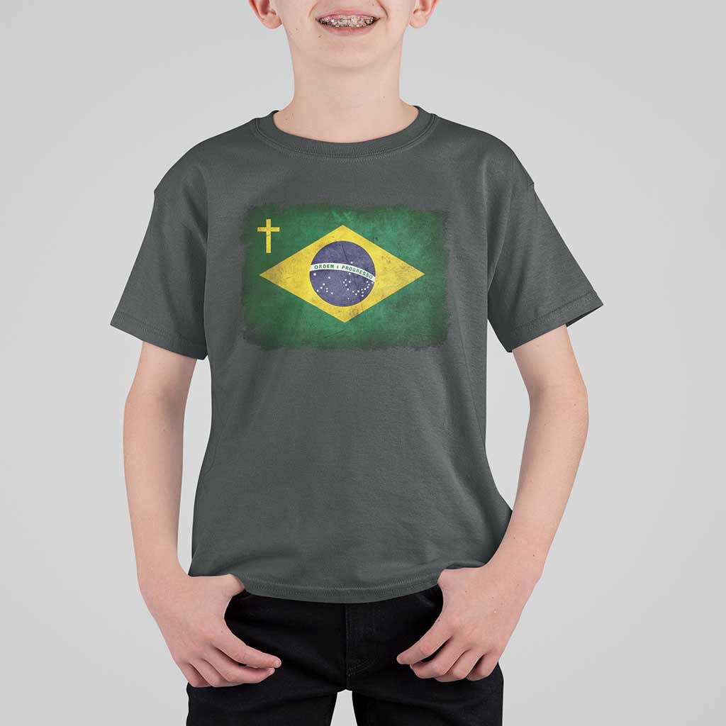 Brazilian Pride Christian Cross Latin America Brazil Flag T Shirt For Kid - Wonder Print Shop