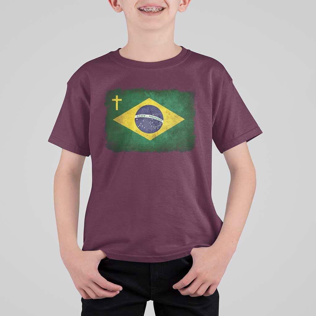 Brazilian Pride Christian Cross Latin America Brazil Flag T Shirt For Kid - Wonder Print Shop
