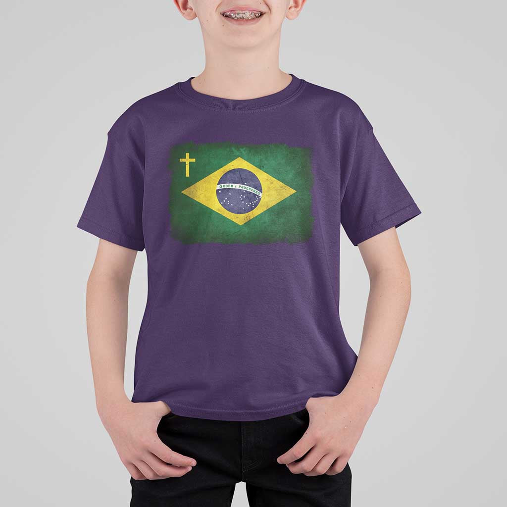 Brazilian Pride Christian Cross Latin America Brazil Flag T Shirt For Kid - Wonder Print Shop