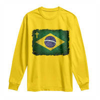 Brazilian Pride Christian Cross Latin America Brazil Flag Long Sleeve Shirt - Wonder Print Shop