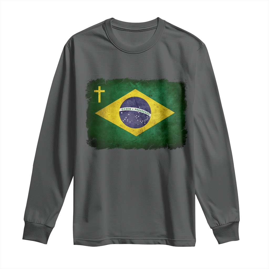 Brazilian Pride Christian Cross Latin America Brazil Flag Long Sleeve Shirt - Wonder Print Shop