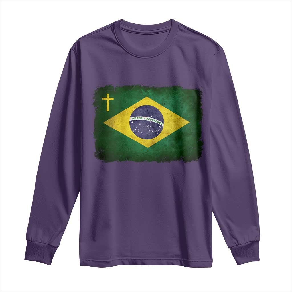 Brazilian Pride Christian Cross Latin America Brazil Flag Long Sleeve Shirt - Wonder Print Shop