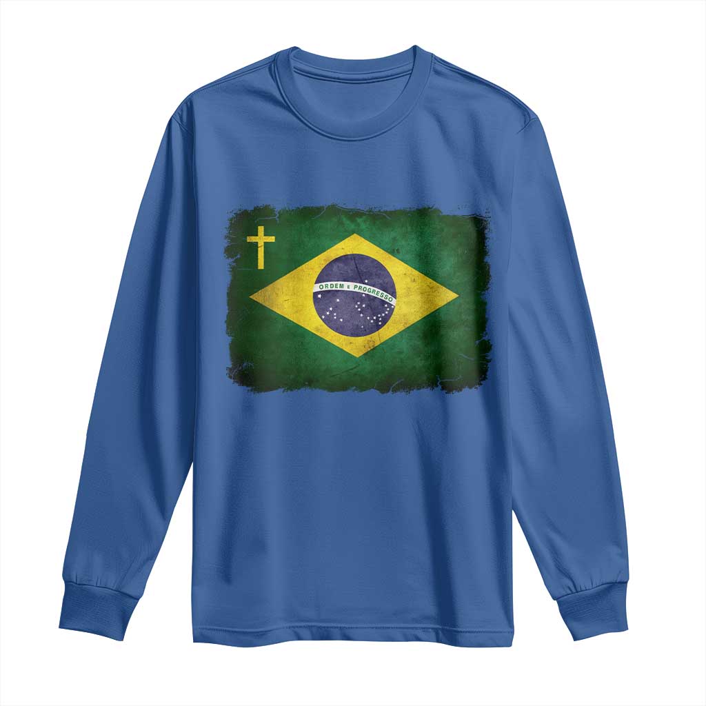 Brazilian Pride Christian Cross Latin America Brazil Flag Long Sleeve Shirt - Wonder Print Shop