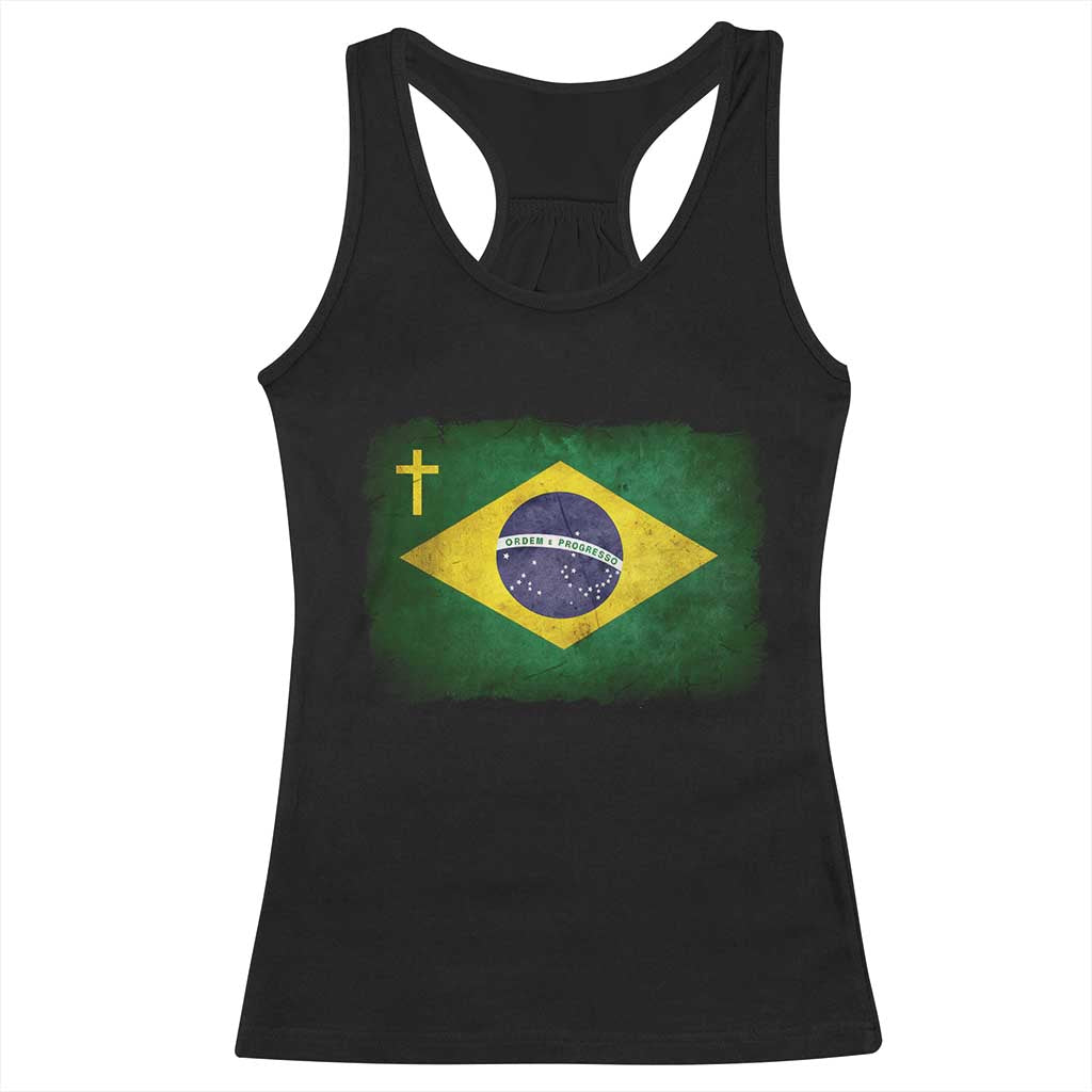 Brazilian Pride Christian Cross Latin America Brazil Flag Racerback Tank Top - Wonder Print Shop