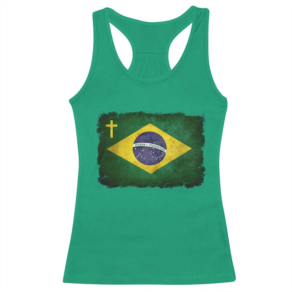 Brazilian Pride Christian Cross Latin America Brazil Flag Racerback Tank Top - Wonder Print Shop