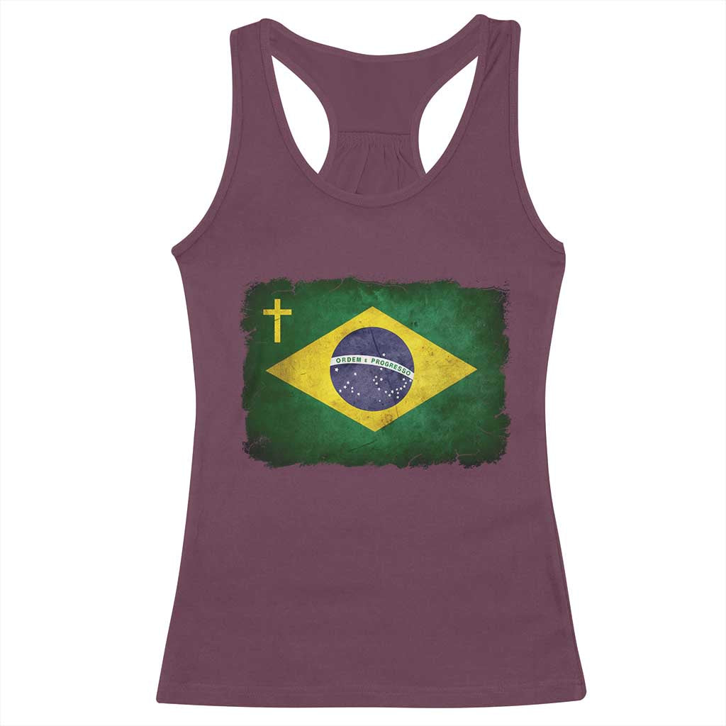 Brazilian Pride Christian Cross Latin America Brazil Flag Racerback Tank Top - Wonder Print Shop
