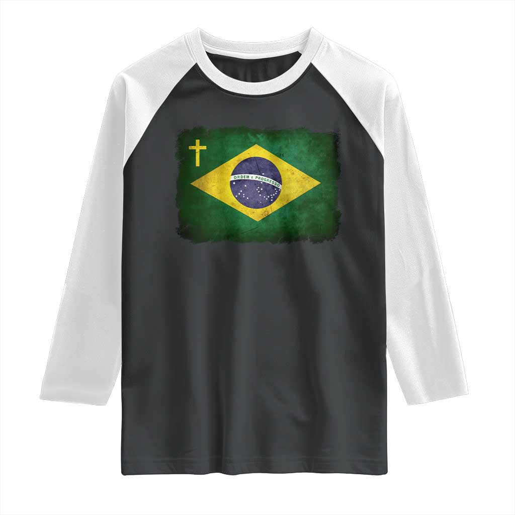 Brazilian Pride Christian Cross Latin America Brazil Flag Raglan Shirt - Wonder Print Shop
