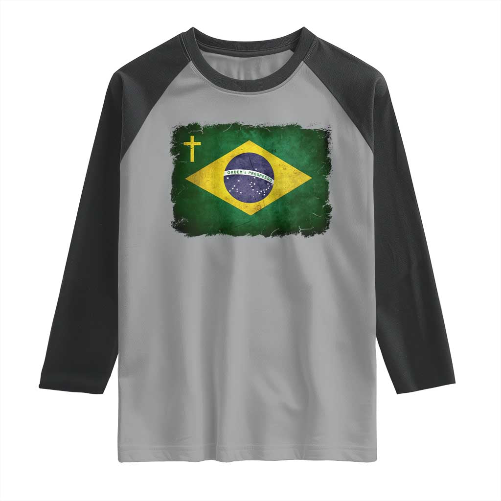 Brazilian Pride Christian Cross Latin America Brazil Flag Raglan Shirt - Wonder Print Shop