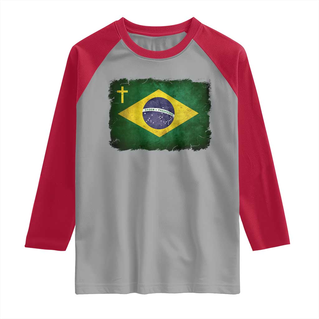 Brazilian Pride Christian Cross Latin America Brazil Flag Raglan Shirt - Wonder Print Shop