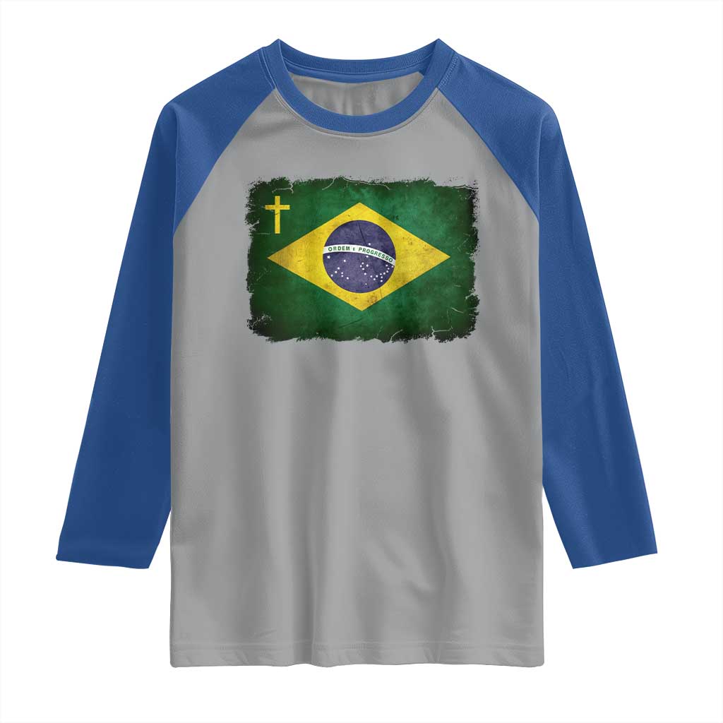 Brazilian Pride Christian Cross Latin America Brazil Flag Raglan Shirt - Wonder Print Shop