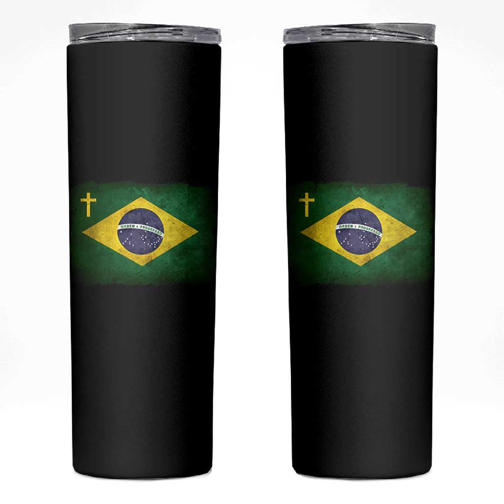 Brazilian Pride Christian Cross Latin America Brazil Flag Skinny Tumbler - Wonder Print Shop