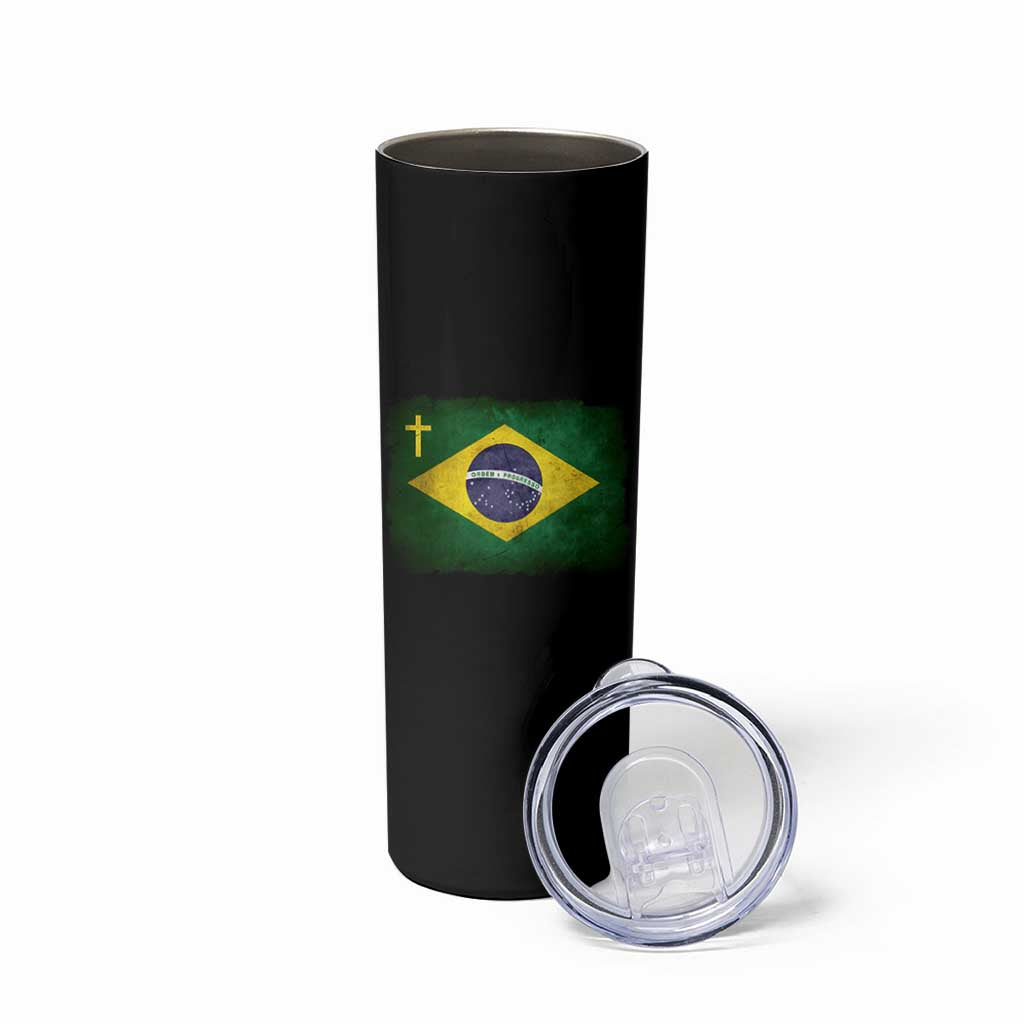 Brazilian Pride Christian Cross Latin America Brazil Flag Skinny Tumbler - Wonder Print Shop
