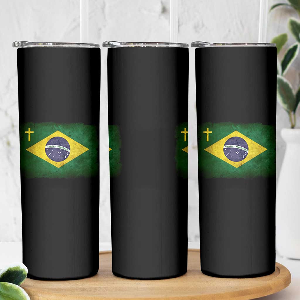 Brazilian Pride Christian Cross Latin America Brazil Flag Skinny Tumbler - Wonder Print Shop
