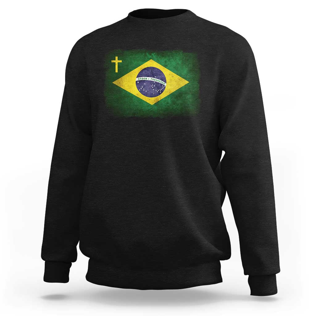 Brazilian Pride Christian Cross Latin America Brazil Flag Sweatshirt - Wonder Print Shop