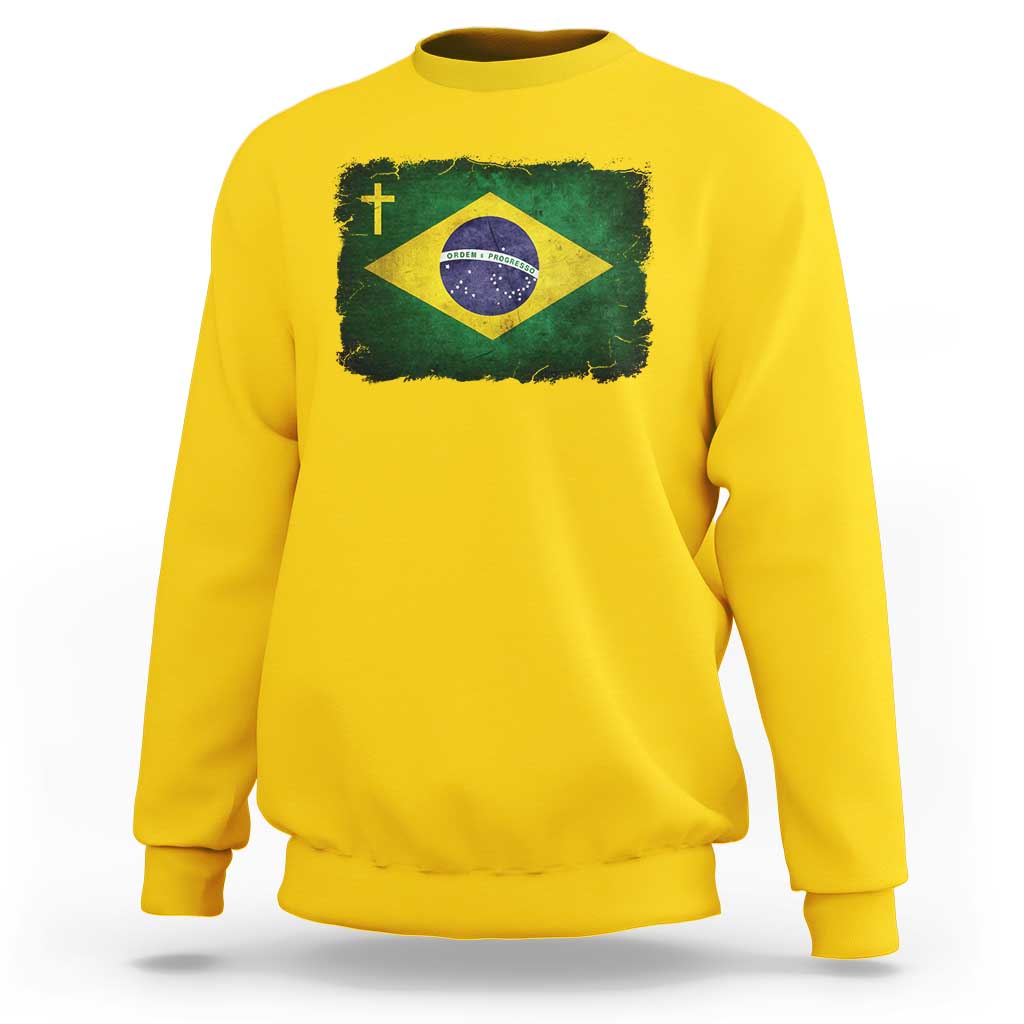 Brazilian Pride Christian Cross Latin America Brazil Flag Sweatshirt - Wonder Print Shop