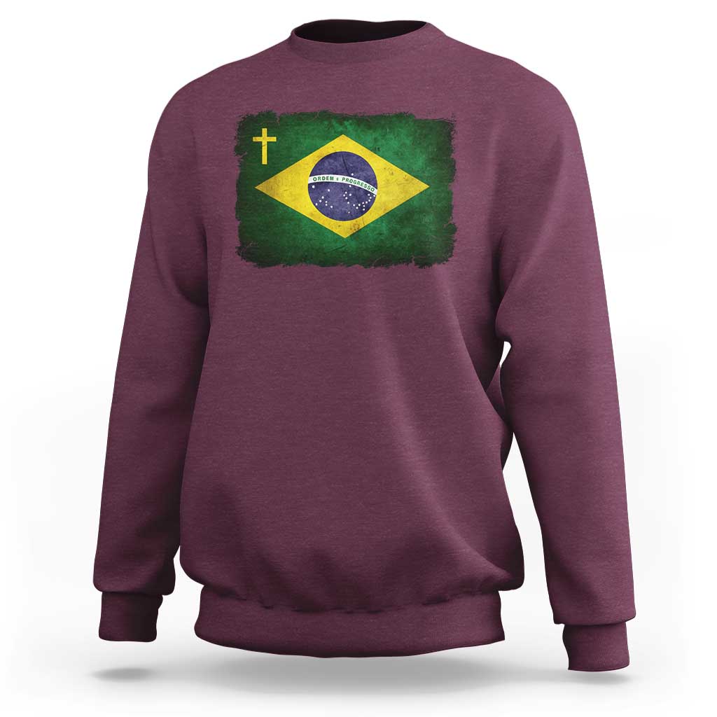 Brazilian Pride Christian Cross Latin America Brazil Flag Sweatshirt - Wonder Print Shop