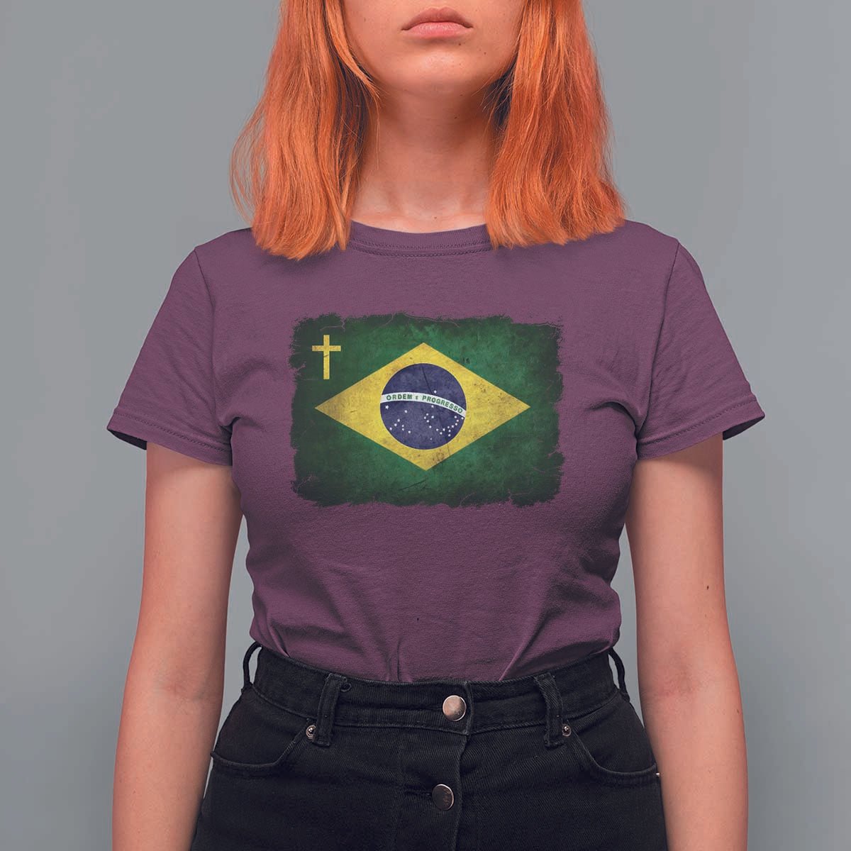 Brazilian Pride Christian Cross Latin America Brazil Flag T Shirt For Women - Wonder Print Shop
