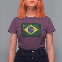 Brazilian Pride Christian Cross Latin America Brazil Flag T Shirt For Women - Wonder Print Shop