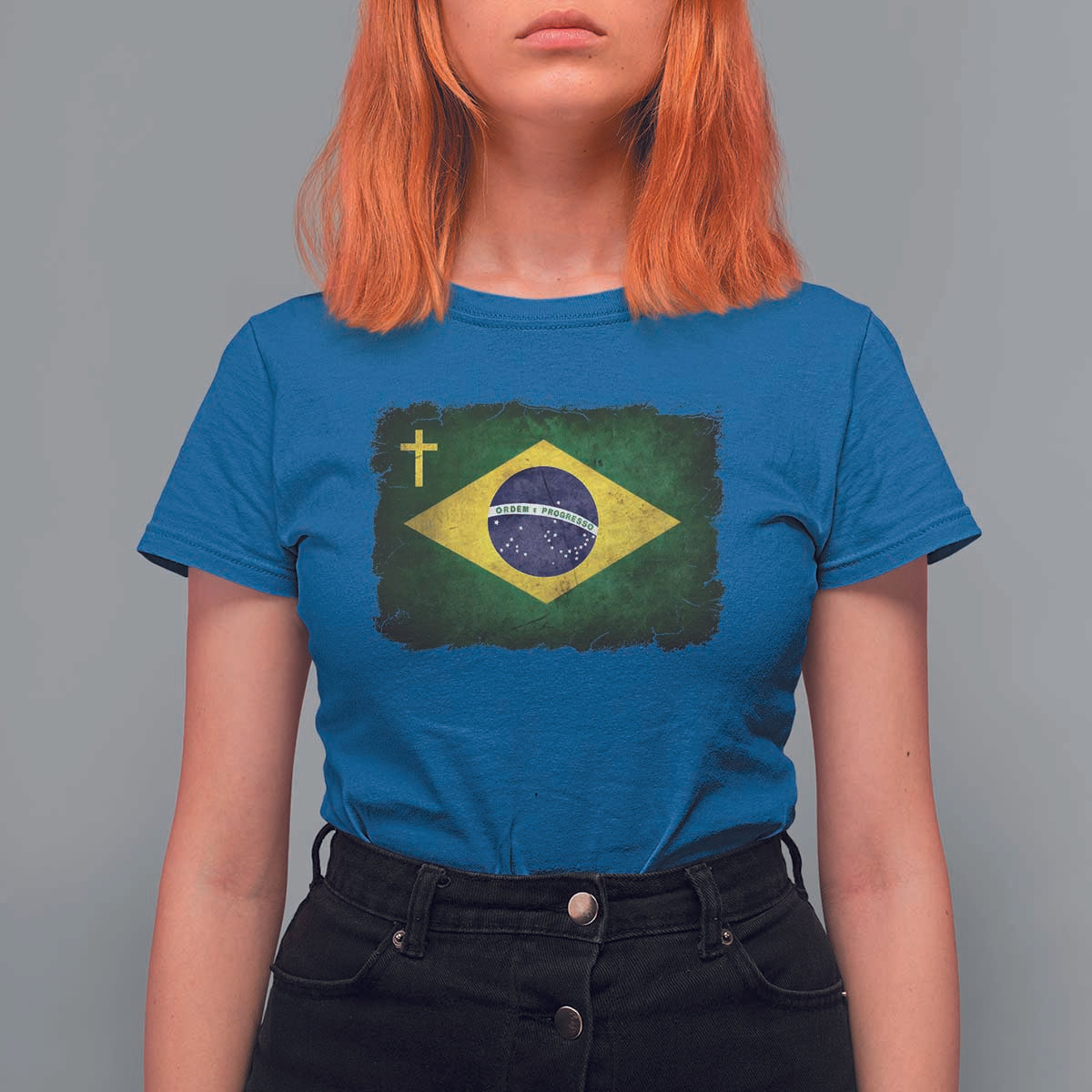 Brazilian Pride Christian Cross Latin America Brazil Flag T Shirt For Women - Wonder Print Shop