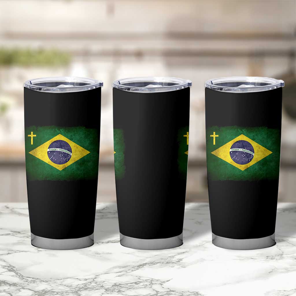 Brazilian Pride Christian Cross Latin America Brazil Flag Tumbler Cup - Wonder Print Shop