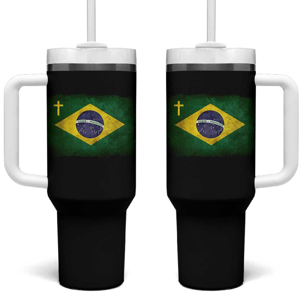 Brazilian Pride Christian Cross Latin America Brazil Flag Tumbler With Handle - Wonder Print Shop