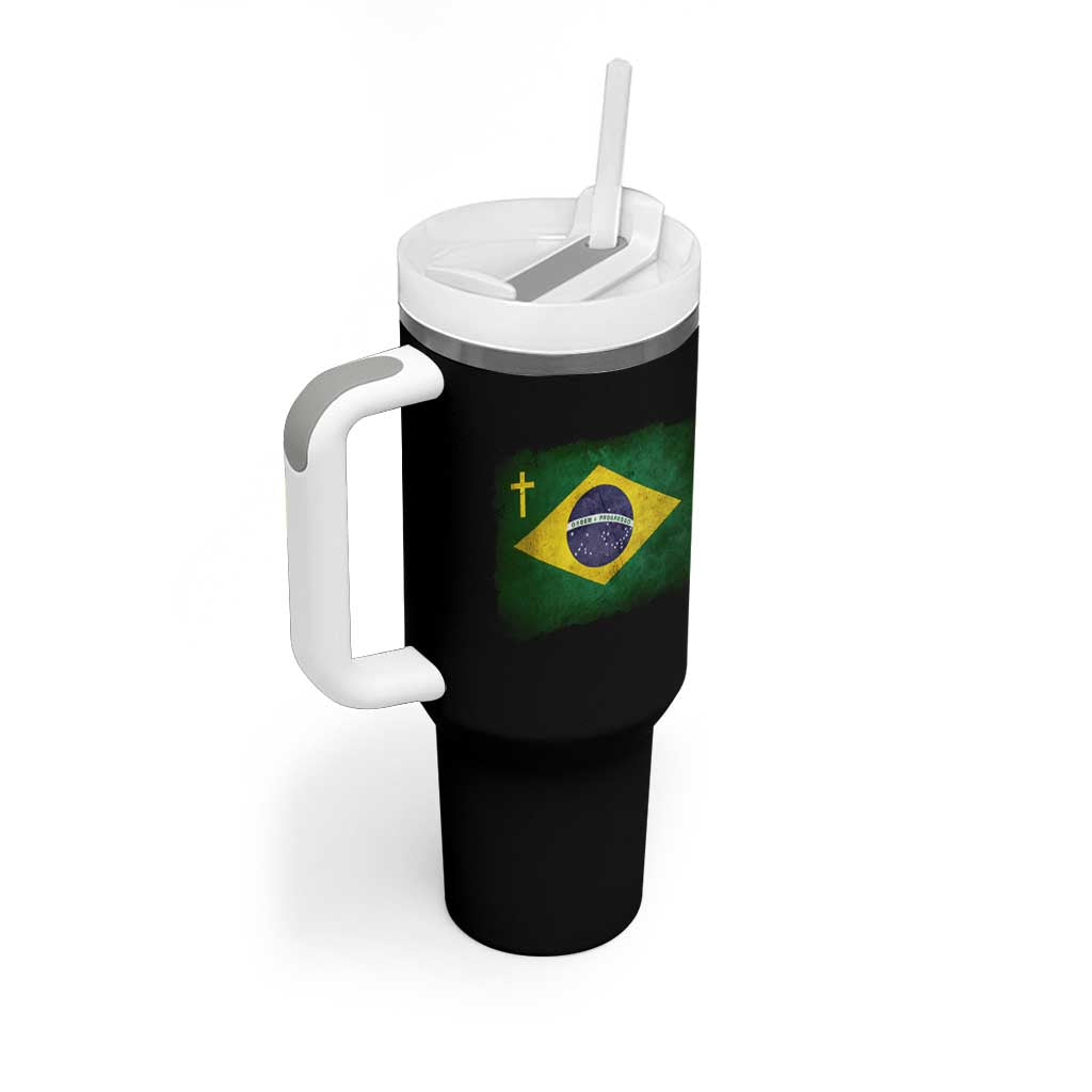 Brazilian Pride Christian Cross Latin America Brazil Flag Tumbler With Handle - Wonder Print Shop