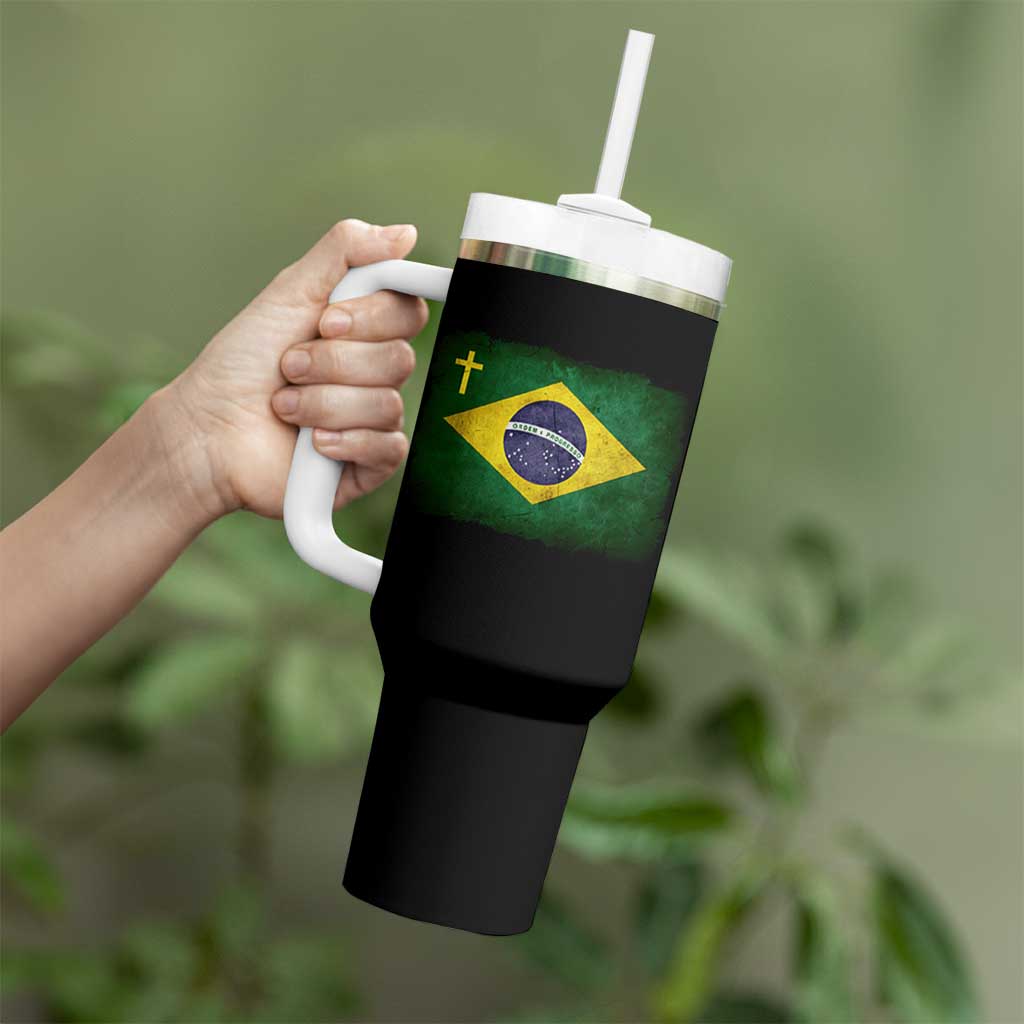 Brazilian Pride Christian Cross Latin America Brazil Flag Tumbler With Handle - Wonder Print Shop