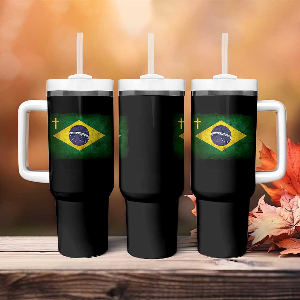 Brazilian Pride Christian Cross Latin America Brazil Flag Tumbler With Handle - Wonder Print Shop
