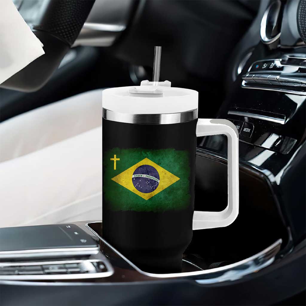 Brazilian Pride Christian Cross Latin America Brazil Flag Tumbler With Handle - Wonder Print Shop