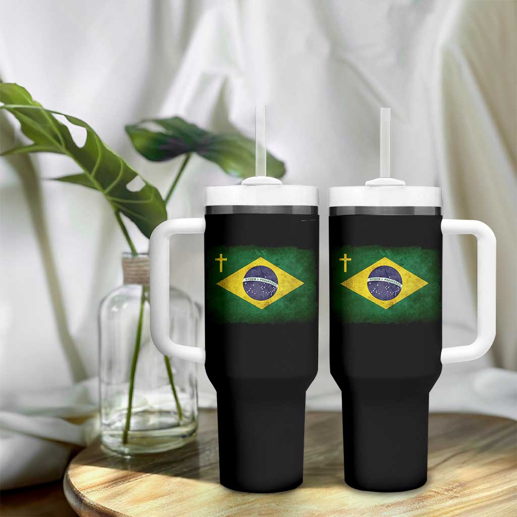 Brazilian Pride Christian Cross Latin America Brazil Flag Tumbler With Handle - Wonder Print Shop