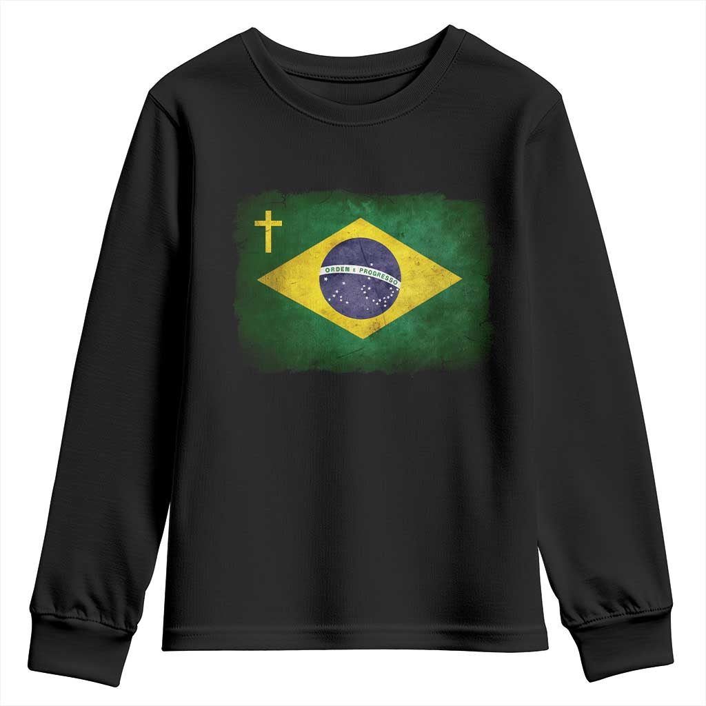 Brazilian Pride Christian Cross Latin America Brazil Flag Youth Sweatshirt - Wonder Print Shop