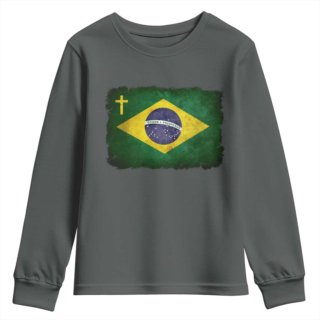 Brazilian Pride Christian Cross Latin America Brazil Flag Youth Sweatshirt - Wonder Print Shop
