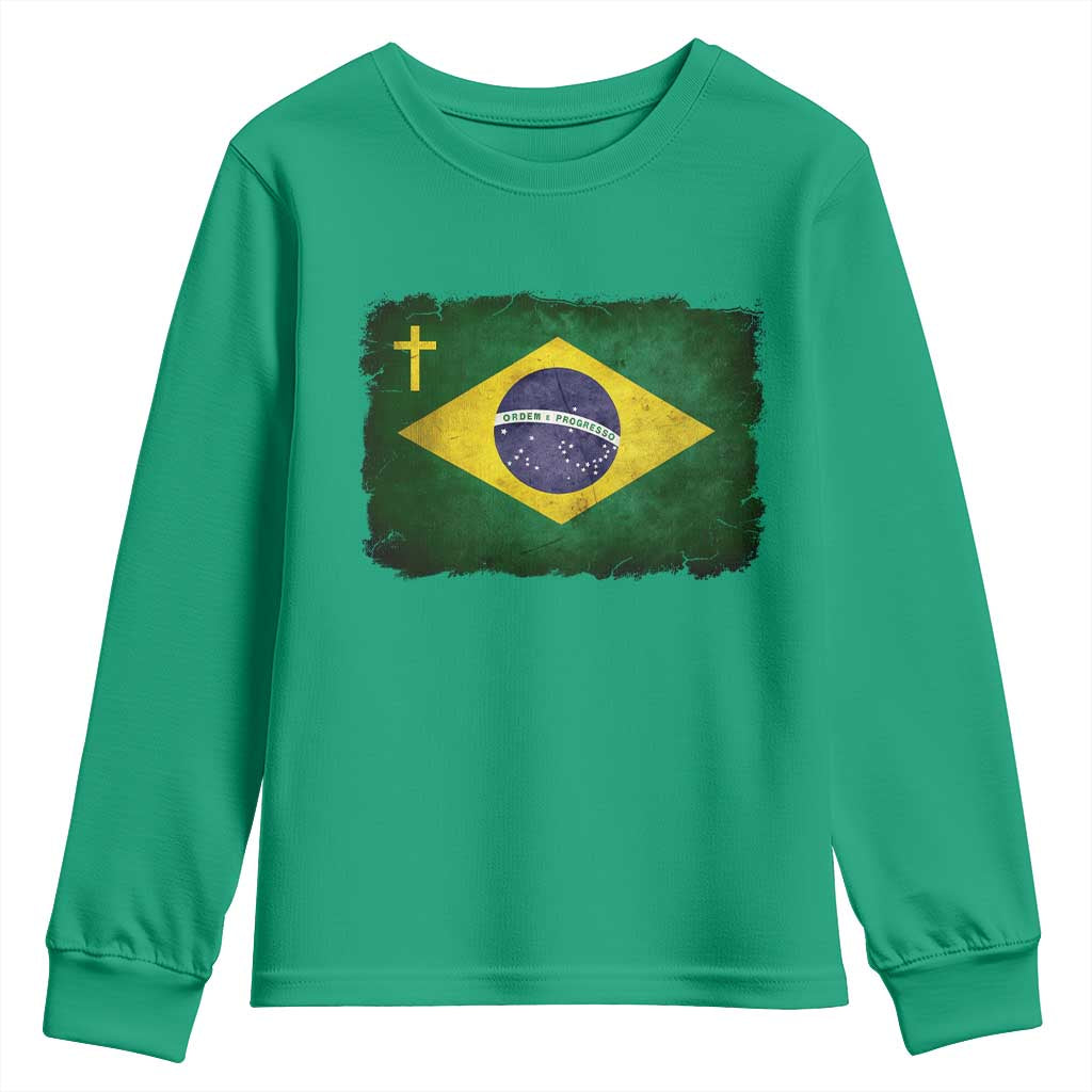 Brazilian Pride Christian Cross Latin America Brazil Flag Youth Sweatshirt - Wonder Print Shop