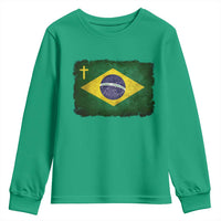 Brazilian Pride Christian Cross Latin America Brazil Flag Youth Sweatshirt - Wonder Print Shop