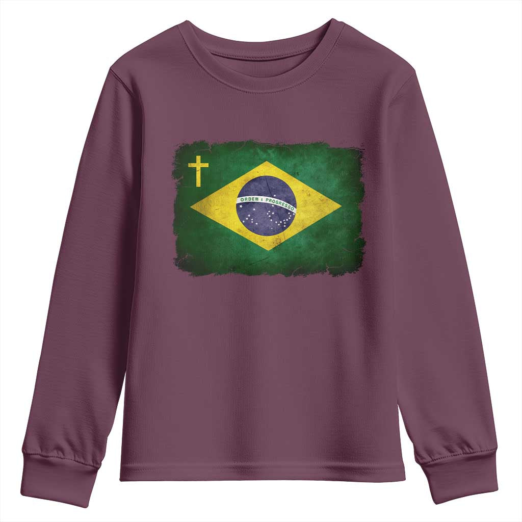 Brazilian Pride Christian Cross Latin America Brazil Flag Youth Sweatshirt - Wonder Print Shop