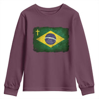 Brazilian Pride Christian Cross Latin America Brazil Flag Youth Sweatshirt - Wonder Print Shop