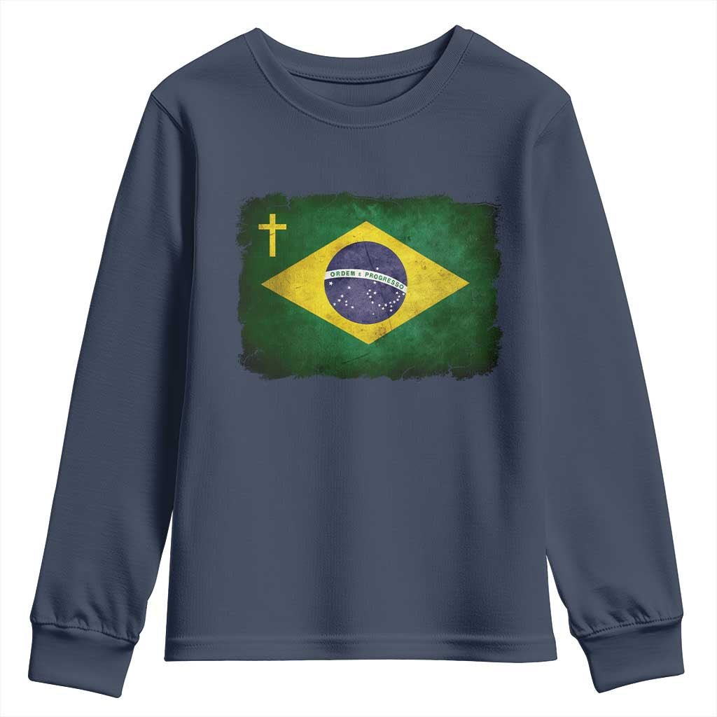 Brazilian Pride Christian Cross Latin America Brazil Flag Youth Sweatshirt - Wonder Print Shop