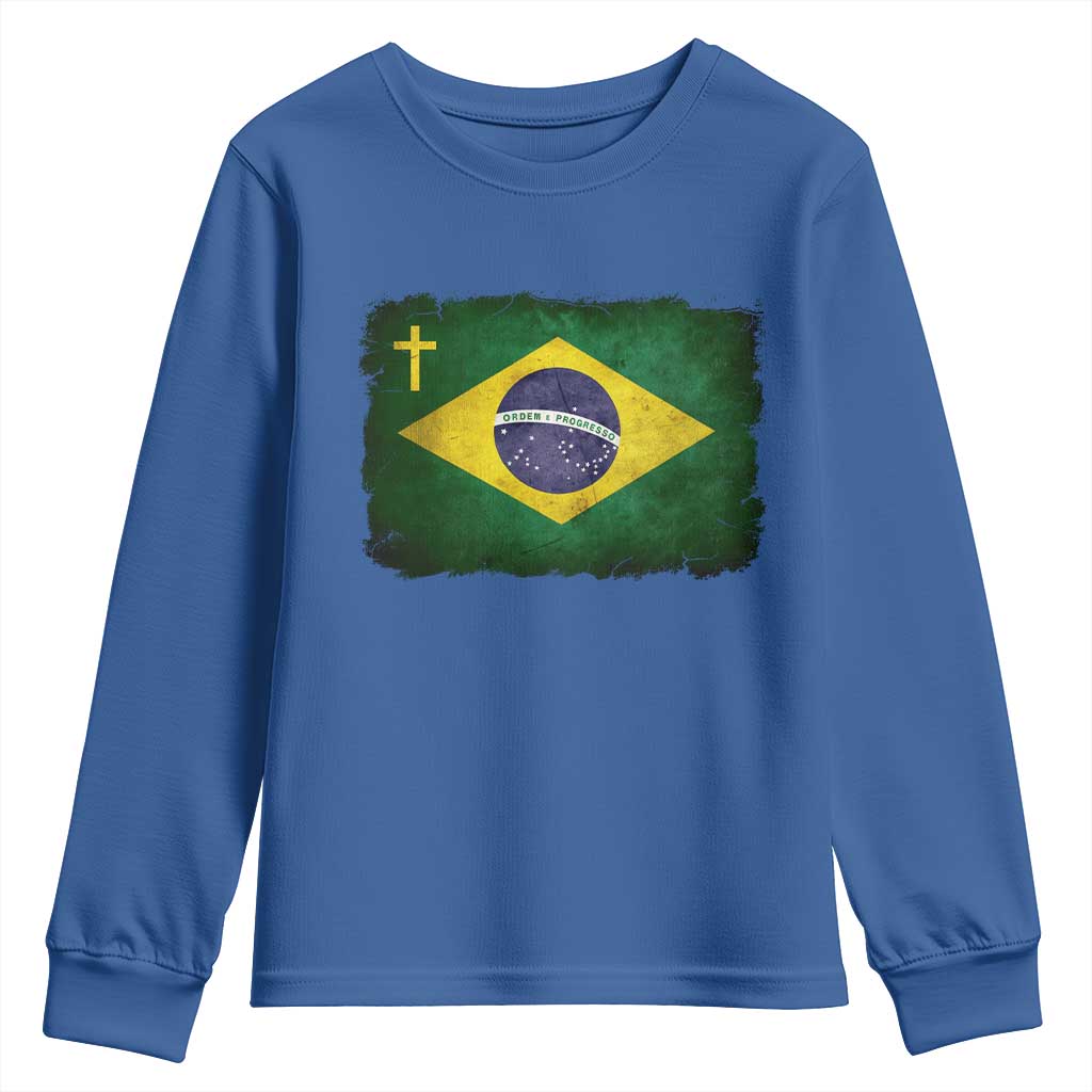 Brazilian Pride Christian Cross Latin America Brazil Flag Youth Sweatshirt - Wonder Print Shop