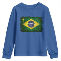 Brazilian Pride Christian Cross Latin America Brazil Flag Youth Sweatshirt - Wonder Print Shop