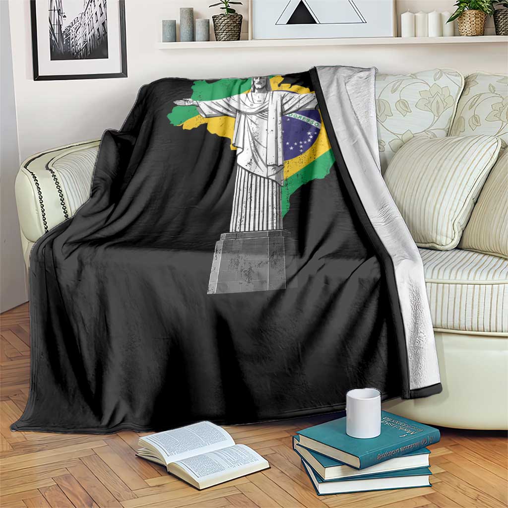 Brazilian Pride Christ the Redeemer Statue Latin America Brazil Map Throw Blanket - Wonder Print Shop