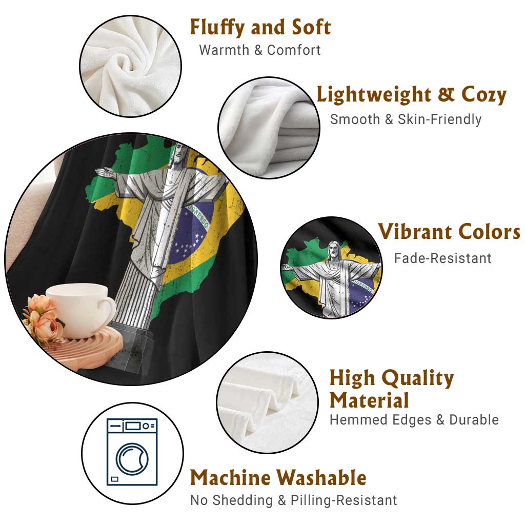 Brazilian Pride Christ the Redeemer Statue Latin America Brazil Map Throw Blanket - Wonder Print Shop