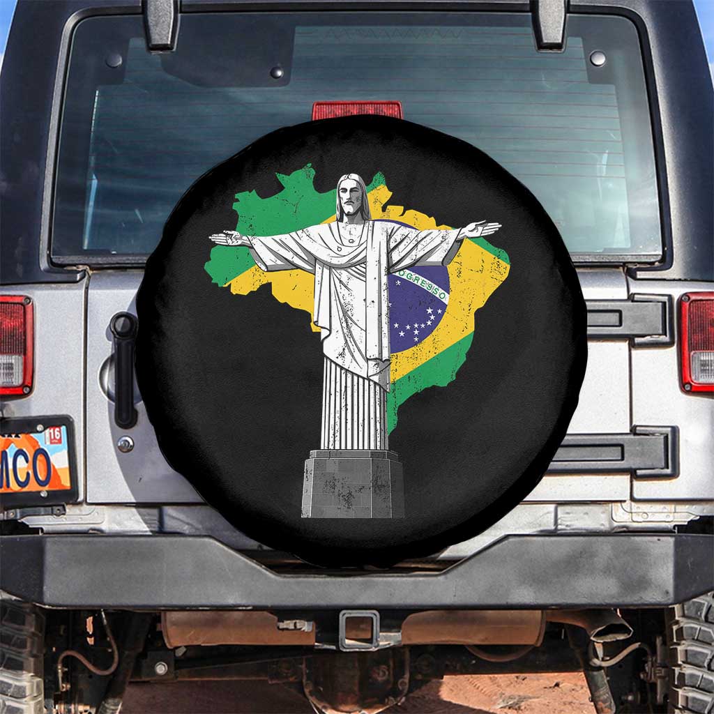Brazilian Pride Christ the Redeemer Statue Latin America Brazil Map Spare Tire Cover - Wonder Print Shop