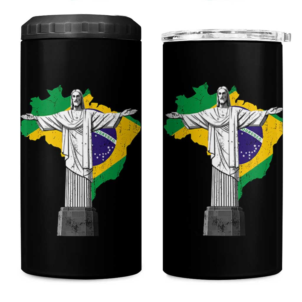 Brazilian Pride Christ the Redeemer Statue Latin America Brazil Map 4 in 1 Can Cooler Tumbler - Wonder Print Shop