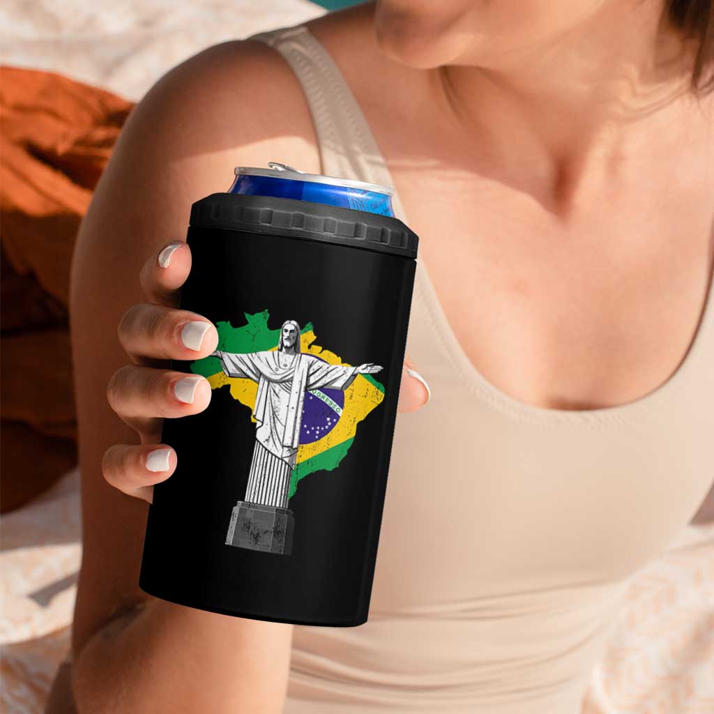 Brazilian Pride Christ the Redeemer Statue Latin America Brazil Map 4 in 1 Can Cooler Tumbler - Wonder Print Shop