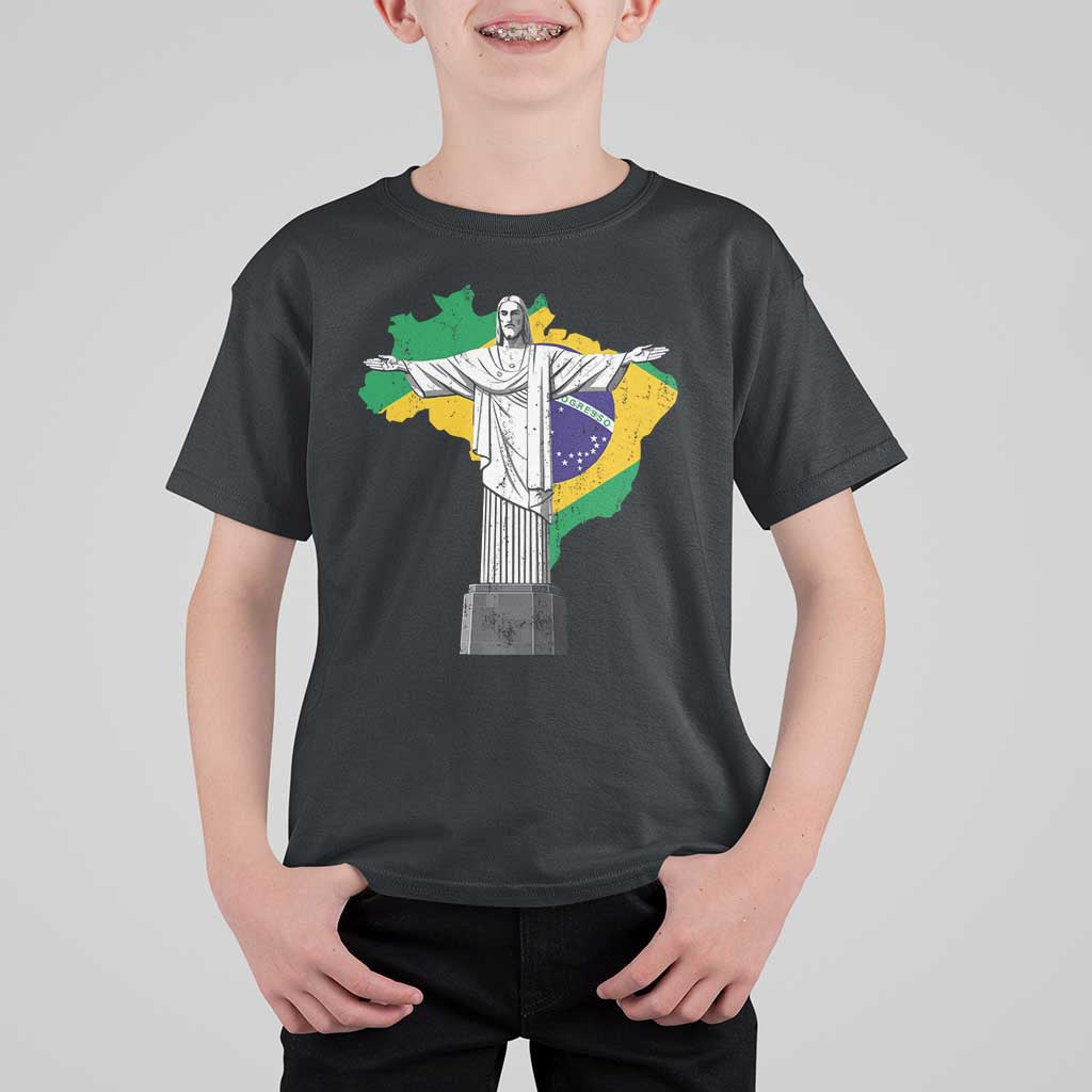 Brazilian Pride Christ the Redeemer Statue Latin America Brazil Map T Shirt For Kid - Wonder Print Shop